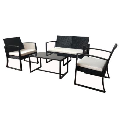 China Eco-freindly Patio Furniture 4 Piece Conversation Set, Plastic Outdoor PP Rattan Furniture Garden Sofa Wicker Chair Set With Cushion. for sale