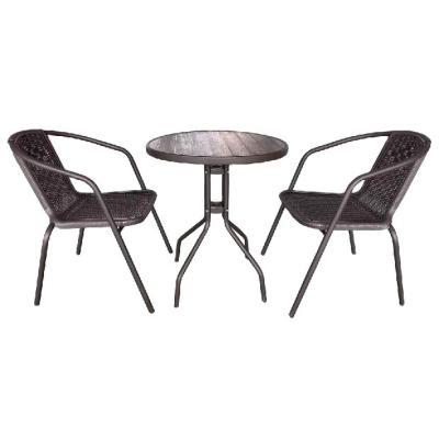 China Outdoor Weather Furniture 3 Piece Outdoor Bistro Set, Cafe Table Set, Wicker Patio Rattan Furniture Garden Sofa Chair Set for sale