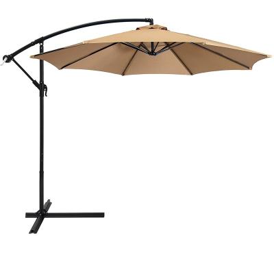 China 10ft Modern Offset Polyester Market Hanging Patio Umbrella with 8 Ribs and Easy Tilt Adjustment, Beige for sale