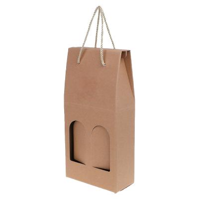 China Kraft Paper Wine Bottle Bag Carrier Gift Packing Box Anti-Bending Corrugated Liquor Double Holder for sale