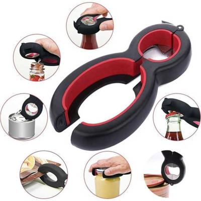 China Stored 6 in 1 Multifunctional Twist Bottle Opener All in One Jar Clip Can Red Wine Beer Lid Twist Off Claw Kitchen Easy Open Opener for sale