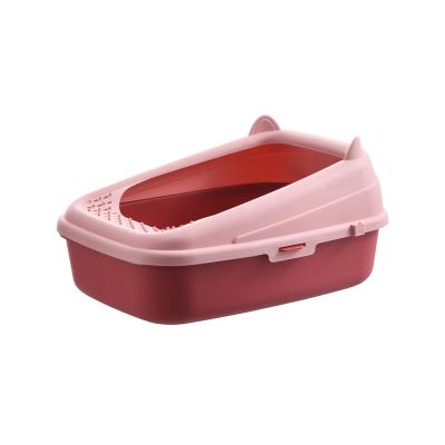 China Hot Selling Stocked Pet Products Cleaner Cat Toilet Box Trays Simple Plastic Cat Litter Box Cute for sale