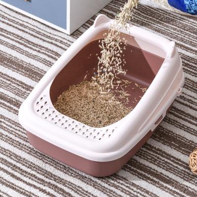 China OEM Stocked Pink Pet Products Cleaning Plastic Cute Cat Toilet Box Trays Simple Cat Head Cat Litter Box for sale