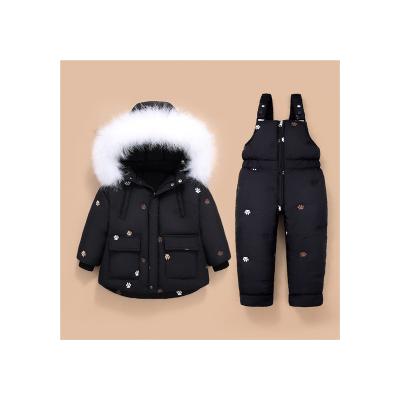 China Wholesale Keep Warm And Windproof Infant Down Coat Overalls Winter Children Windproof Clothing Sets for sale