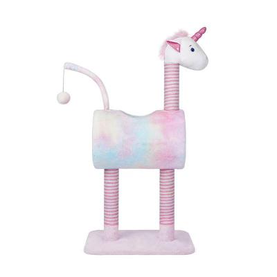 China Unicorn Cat Tree Condo Furniture Sustainable Plush Striping Posts Pet Play House Floor To Ceiling Cat Tree for sale