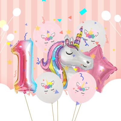 China 7pcs Latex Rainbow Unicorn Number Balloon Kid Birthday Party Baby Shower Globos Decoration Unicorn Theme Party Balloons for sale