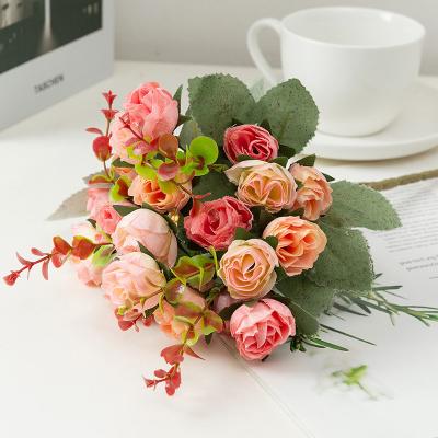 China Artificial Dry Flowers Rose Festival Decoration Heads Bouquets New 21 For Table Home Office Wedding Shower Room Kitchen Bridal Decoration for sale