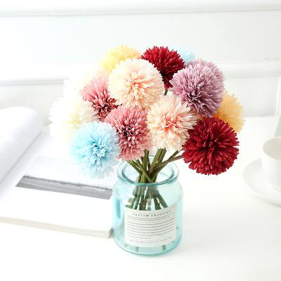 China Festival Decoration 8 Color Artificial Silk Chrysanthemum Ball Hydrangea Bridal Wedding Bouquet For Garden Party Office Cafe Decoration for sale