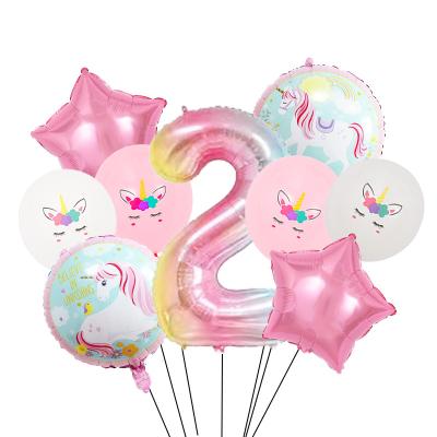 China 9pcs Unicorn Party Balloons Unicorn Birthday Rainbow Decoration Number Balloon Kids Girl Birthday Party Baby Shower Globos for sale