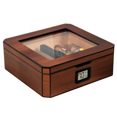 China American Style Walnut Desktop Humidor Holds 20-30 Cigars Glass Top With Magnetic Gasket Octagon Shape Spanish Cedar Includes Humidor for sale