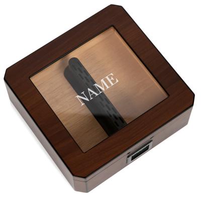 China American Style Factory Customize Cedar Wood Cigar Humidor Hold 20-30pcs Walnut Cigar Glass Top With Magnetic Gasket for sale