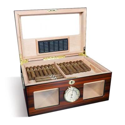 China CLASSIC Extremely Rich Wholesale In-stock Glass Top Cigar Humidor With Cedar Wood Hold About 100 Cigars Customize Logo for sale