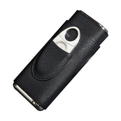 China American Style Handmade Wholesale Hot Selling Cigar 3 Fingers Leather Holder With Cigar Cutter Travel Case for sale