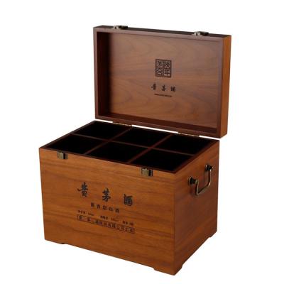 China Handmade Extremely Rich Wholesale Custom 6 Bottle MDF Portable Wooden Wine Box With Metal Handles On Both Sides Strong Display Case Holder for sale