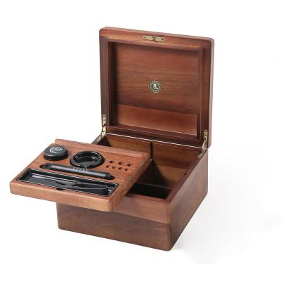 China Luxury Wooden Stash Box Crate Washable Airtight Container and Stash Rolling Tray With Phone Stand Lockable Walnut Color Box for sale