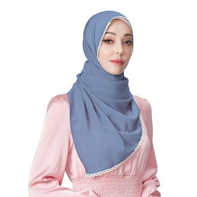 China Muslim Adult Woman New Malaysia Indonesia Hijab Hijabs Lace Up Pearl Decorative Chiffon Turban Scarf Silk Material Wholesale for sale