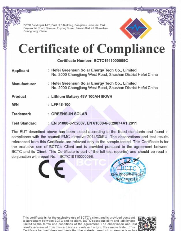 CE - Greensun Solar Energy Tech Co., Limited