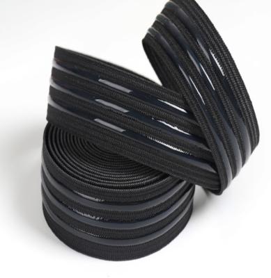 China Black and white high tenacity polyester silicone anti-slip elastic band Non-slip elastic silicone webbing for sale