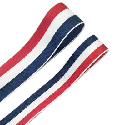 China Other Custom Blue White Red Recycle Polyester Plain Weave Lanyards Tie Strip Ribbon Webbing for sale