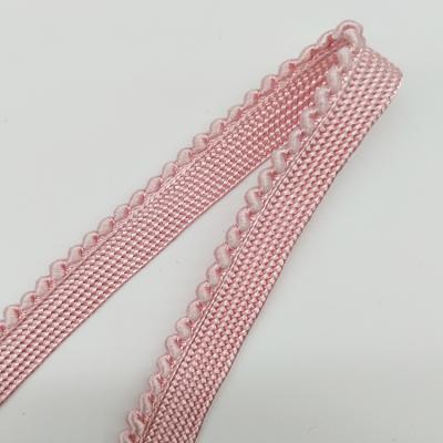 China Eco Fridendly Pink Polyester Piping Tape For Dishonest Fashion Picot Ribbon Solid Color Piping Rope for sale