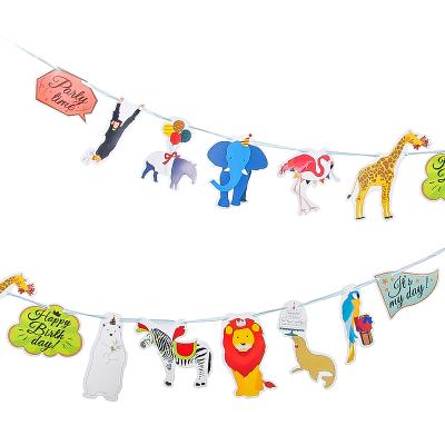 China One Year Rain Flag S00346 Paper Garland and Paper Rope Forest Animals Birthday Hanging Decoration Photo Tropical Layout for sale