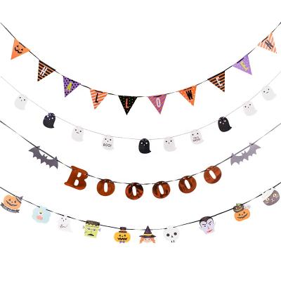 China Cute Garland Style Halloween Decoration Party Bunting Paper + Polyester Yarn Halloween Paper Banner Flag S00793 for sale