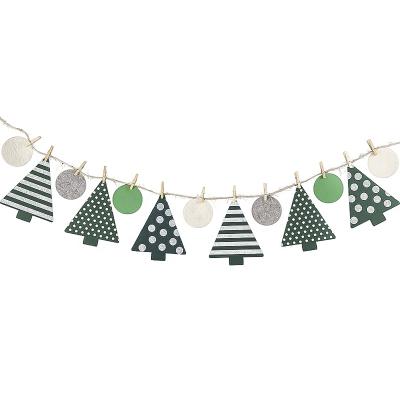 China S00134 White and Green Little Forest Garland Birthday Banner Flag Party Accessory Felt Decoration Felt for sale