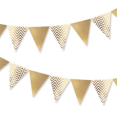 China 300g Coated Gold Party Flag Banner Wave Patterns Pennant Bunting Metallic Paper Garland For Wedding Baby Shower Birthday Bridal Birthday S00165 for sale