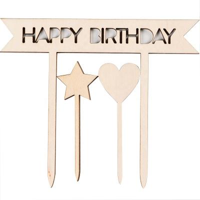 China Rustic Japanese Style Happy Birthday Wooden Wooden Laser Cut Cake Topper Birthday Number Decoration S00992 for sale