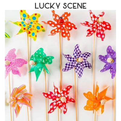 China 10Pcs Mini Colorful Wooden Pole Flower Windmill Plastic And Wood Copy Insert Card Cake Factory Party Birthday Decoration S01279 for sale