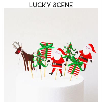 China Paper Cake Topper Cupcake Dessert Topper Decoration S00568 Christmas Cake Topper Elk Christmas Tree Christmas Decoration for sale