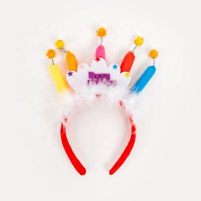 China Cotton Birthday Letter Cake Candle Headband Sequins Letter Hair Feather Feather Headdress Party Headband S01273 for sale