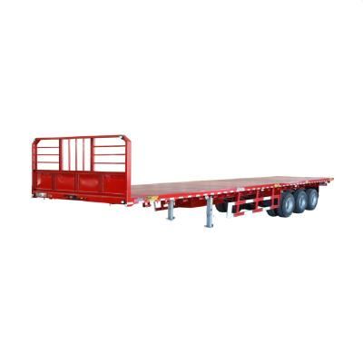 China Hot Sale 3 Axle Flatbed 20ft 40ft Trailer Truck High Quality Flat Bed Suspension Container Trailer Mechanical Semi Trailer Export To Tanzania for sale