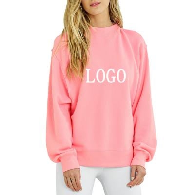 China Anti-wrinkle LOGO Women Long Sleeves Custom 100% Cotton Solid Color Drop Shoulder Oversized Sweatshirt for sale