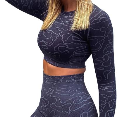 China 2021 Breathable Seamless Suit New Yoga Amazon Burst Slim Long Sleeve Fitness Clothing Yoga Crop Top for sale