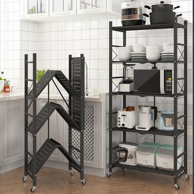 China Home Kitchen Storage Folding Multi Layer Storage Shelf Metal Steel Rack Rack for sale