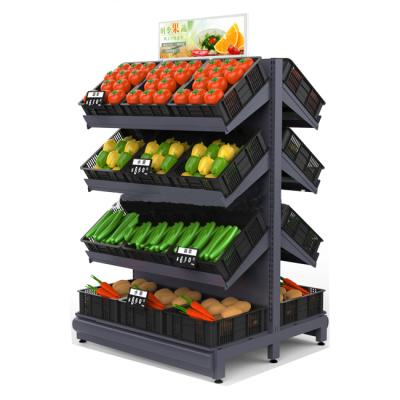 China Modern factory price supermarket vegetable and fruit shelf metal fruit display stand double sided modern rack for store for sale