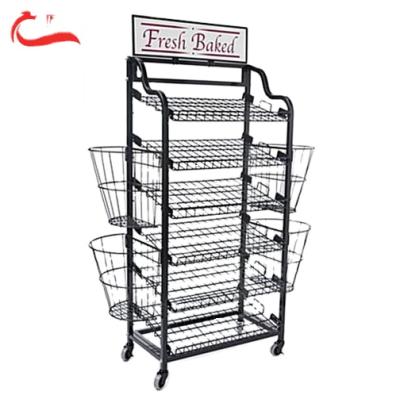 China Single Sided Supermarket Metal Bakery Display Stand Rack / Iron Bread Display Rack for sale