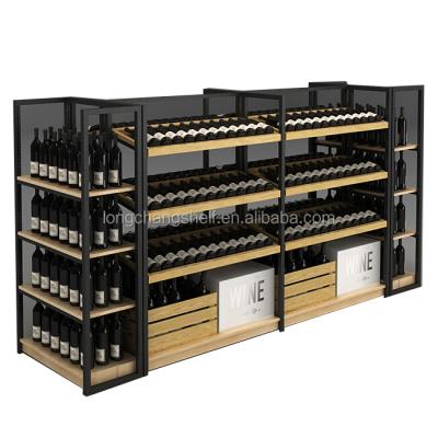 China Wholesale Metal Fancy Shelf Wooden Steel Used Commercial Display Rack For Wine Shop for sale