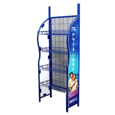 China Low Power Fashion Printed Wire Mesh Free Standing Display Cardboard Display Racks for Magazine Book Shelves for sale