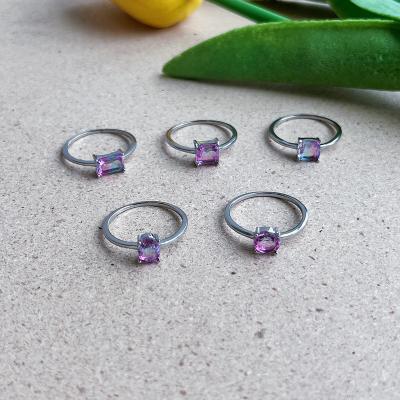 China Foreign Trade CLASSIC Border Square Gradient Tourmaline Rainbow Silver Oval Ri S925 Sterling Silver Ring Female Minority for sale