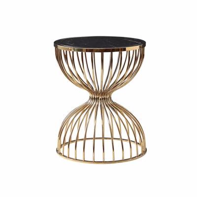 China Vacuum Plated Gold Plated Glass Stainless Steel Lounge Top Side Table for sale