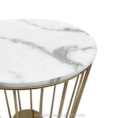 China Vacuum Plated White Marble Gold Plated Side Table for sale