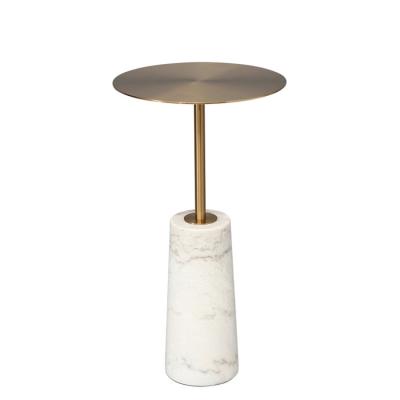 China Vacuum Plated Basic Natural Marble Gold Plated Brushed Brass Minimalist Side Table Living Room for sale