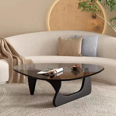 China Luxury tempered glass top solid ash wood in PU lacquer finish coffee table for living room for sale