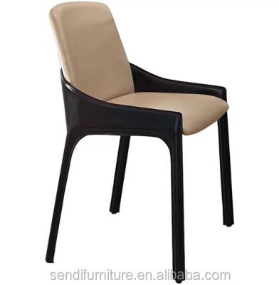 China Trend Solid Steel Frame Fully Upholstered Leather Dining Chair for sale