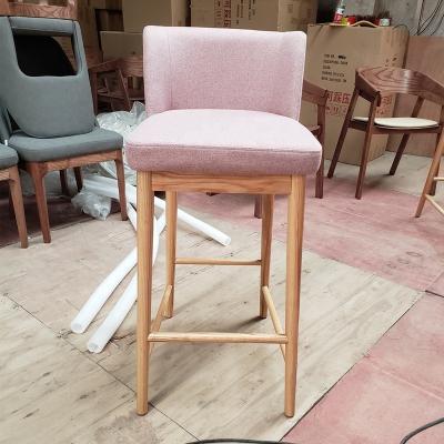 China 2023 Modern Hot Selling Ash Wood Light Oak Stain Fabric Fire Retardant Bar Stools for sale