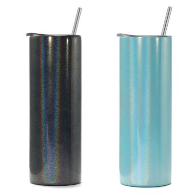 China Sustainable Double Walled Stainless Steel Glitter White Customized Sublimation Skinny Tumbler With Lid And Straw for sale