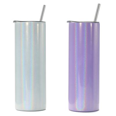 China 20oz Viable Ready To Ship Lean Reusable Double Walled Glitter White Stainless Steel Sublimation Tumbler for sale