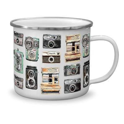 China Viable Promotional Imitation Steel Custom Logo Printing White Printing Decal Enamel Mug for sale